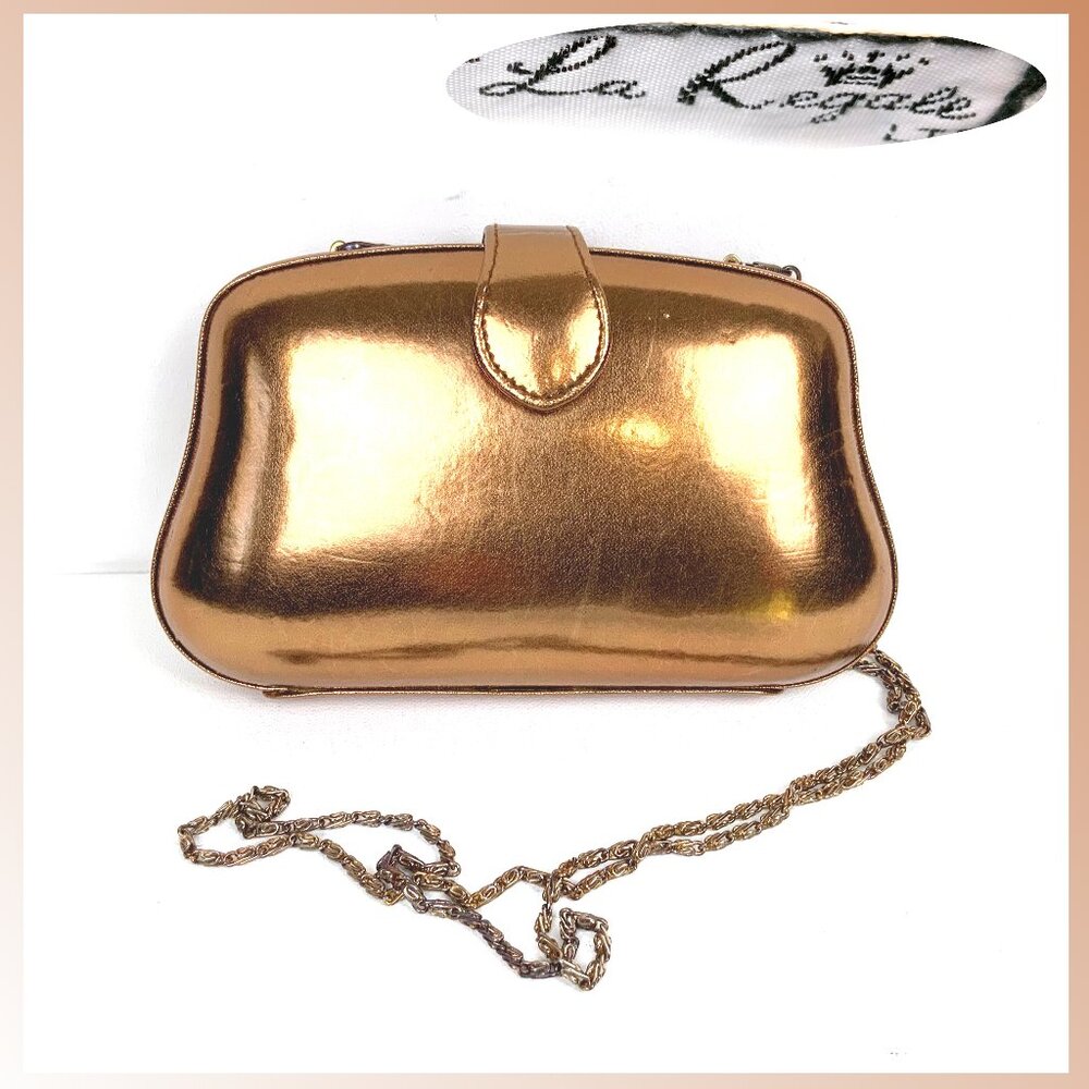 Vintage La Regale Rose Gold Clutch Hard Case Crossbody Chain Strap - Picture 3 of 16